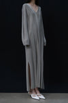 SWAYING 24 Autumn and Winter Vertical Striped V-Neck Structure Dress SW-SW24AW2L14-HUILV Gray Green